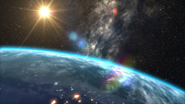 Sunrise over the Earth, 3d animation. 