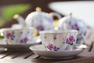 Tea set on terrace
