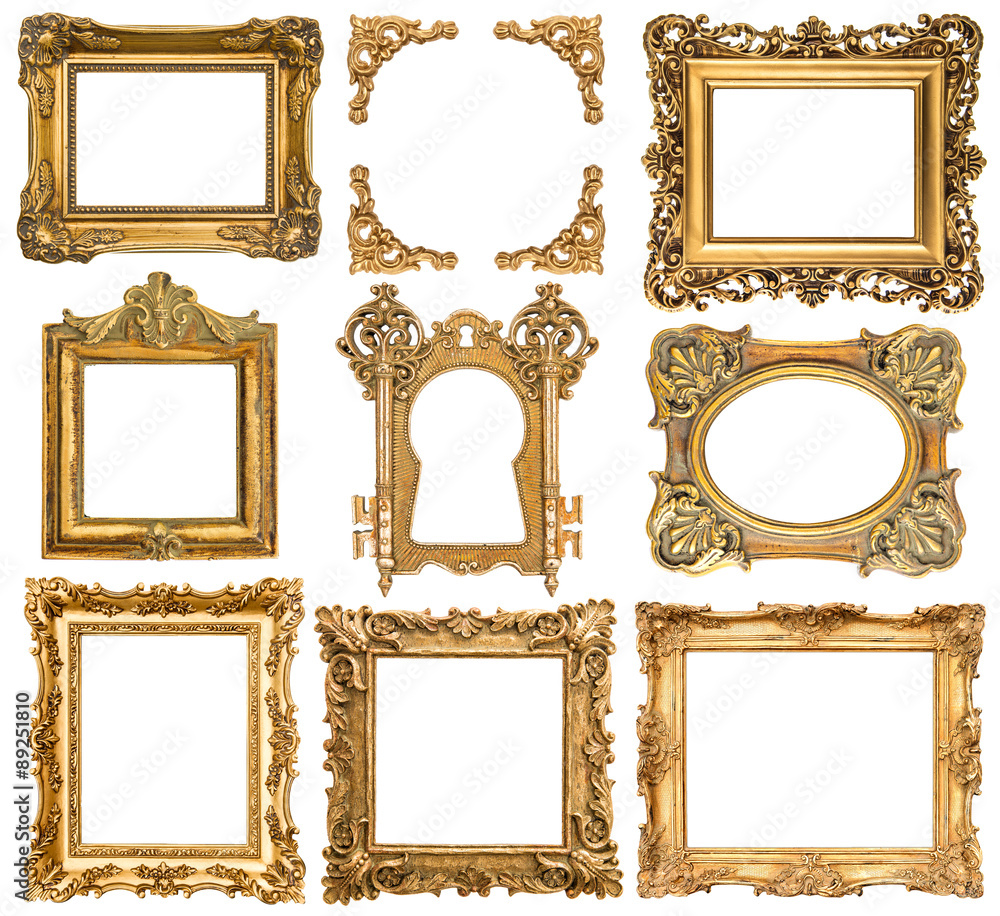 Wall mural Golden picture frames. Baroque style antique objects