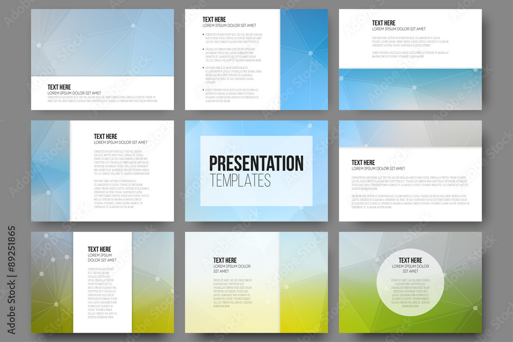 Poster set of 9 templates for presentation slides. triangle design
