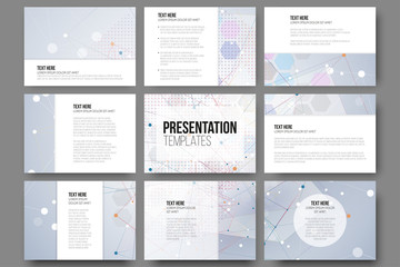 Set of 9 templates for presentation slides. Molecule structure