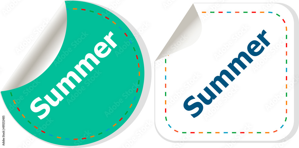 Poster word summer concept on button. banner, web button or message for online web site, presentation or ap