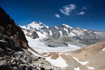 View from the Diavolezza to the mountains and glaciers