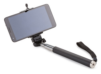 Stick to Self and smartphone isolated on white background