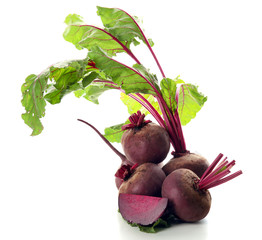Young beets with leaves isolated on white