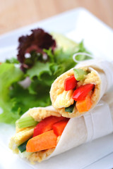 Healthy bite size wraps with carrot, capsicum and a side salad