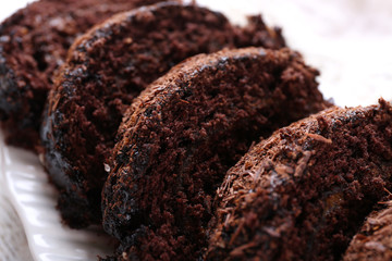 Delicious chocolate roll, closeup