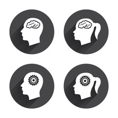 Head with brain icon. Male and female human symbols.