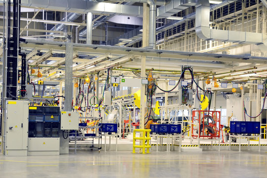 Part Of The Welding In A Large Automobile Factory