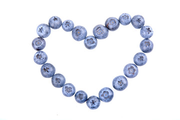 Heart from bluebrry on a white background