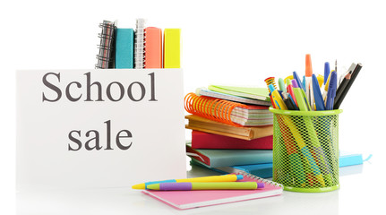 School supplies for sale, isolated on white