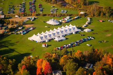 Printed roller blinds Aerial photo Aerial view of event tent in Vermont.