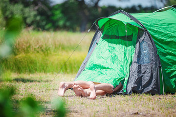 Young couple in the tent 