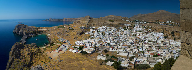 Naklejka premium St Paul's Bay and the Acropolis of Lindos