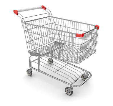 Metal Shopping Cart - Isolated on White