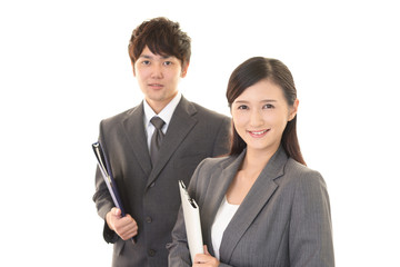 笑顔のビジネスマンとOL