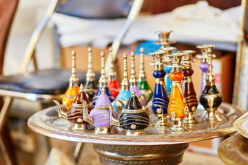 Selection of traditional bottle for perfumes on Moroccan market