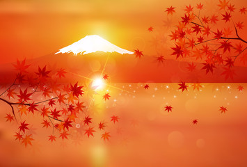 もみじ　富士山　背景