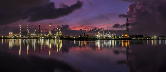 Panorama Oil refinery : Oil refinery with sunrise