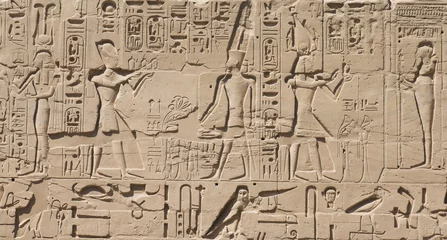 Foto op Plexiglas oude egypte hiërogliefen uitgehouwen op de steen © Pakhnyushchyy