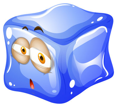 Blue ice cube with face