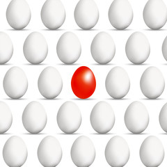 Red egg concept in a realistic style with a shadow of different for for business on white background