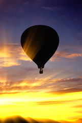 Hot air balloon at sunset.