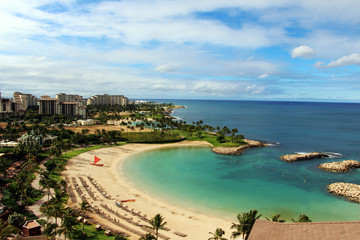 View of Ko Olina beach and the Kohola lagoon, Oahu, Hawaii 