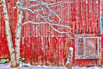 Digitally altered red barn.