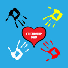 Hand print with heart icon, happy friendship day