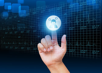 Hand pressing Doctor sign medical background