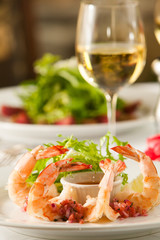 Shrimp cocktail appetizer.