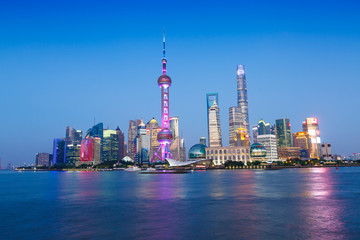 Beautiful Shanghai skyline at night,，China