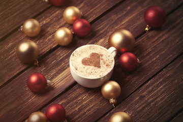 Cup of coffee and christmas bubbles