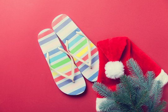 Flip flops and Santas hat