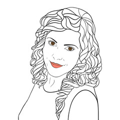Portrait of a smiling curly-haired girl in the sketch