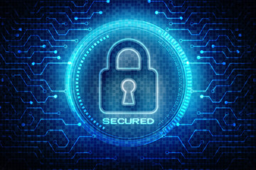 Safety concept: Closed Padlock on digital background