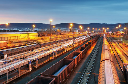 Fototapeta Train freight - Cargo railroad industry