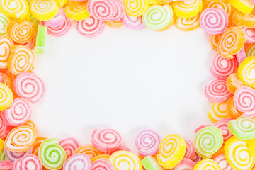 Jelly sweet, flavor fruit, candy dessert colorful on white paper