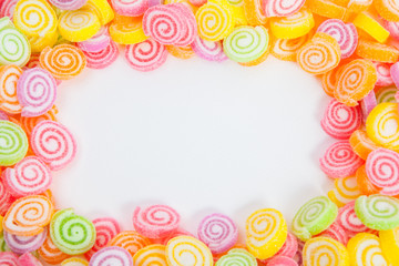 Jelly sweet, flavor fruit, candy dessert colorful on white paper