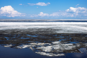 Quebec, Roberval, an area still frozen of the St Jean lake