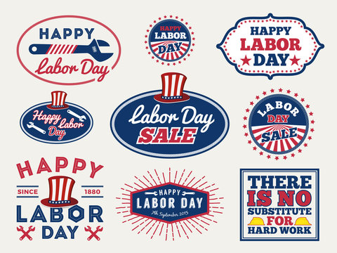 Sets of Labor day badge and labels design. for sale promotion, party decoration, vector illustration