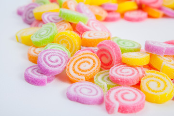 Fototapeta na wymiar Jelly sweet, flavor fruit, candy dessert colorful on white paper