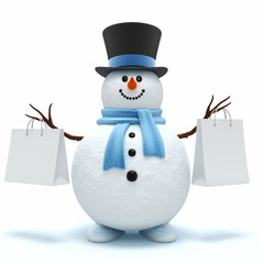 Cute snowman with shopping bags