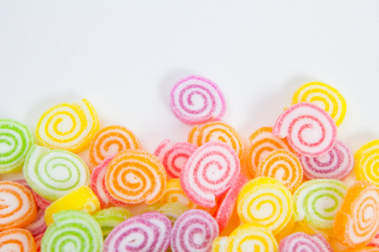 Jelly sweet, flavor fruit, candy dessert colorful on white paper