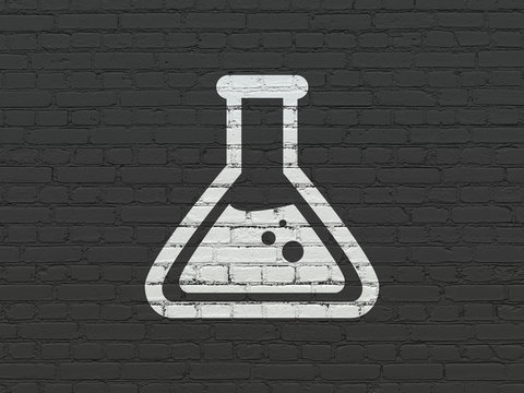 Science concept: Flask on wall background