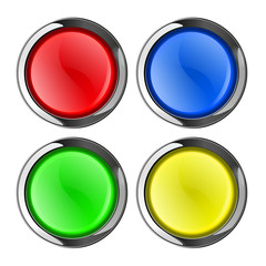 Round colored plastic buttons. Web icon with metallic frame.