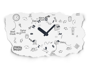 Timeline concept: Clock on Torn Paper background