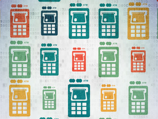 Banking concept: ATM Machine icons on Digital Paper background