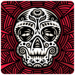 Vector sugar skull on red ornate background